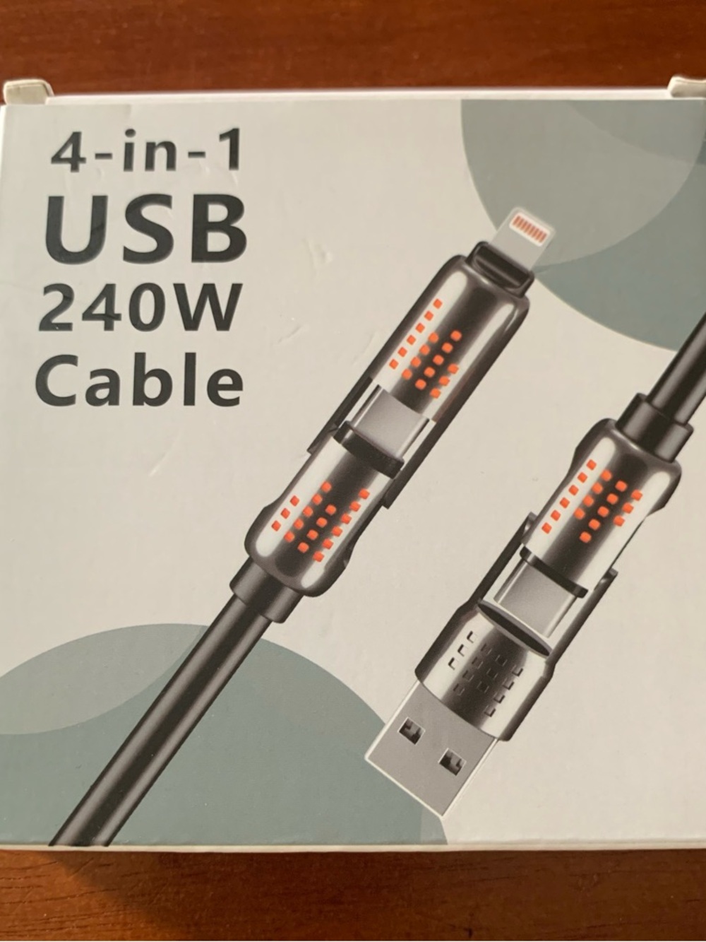4-in-1 USB 240W Cable - Black with Orange Accents